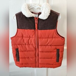 Gymboree Red and Brown Puffer Vest with Sherpa Collar